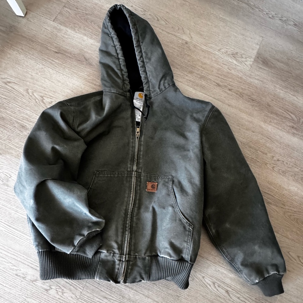 Vintage faded, green Carhartt Hooded Jacket